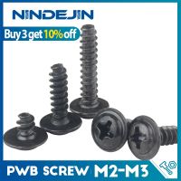 NINDEJIN Phillips sekrup mengetuk kepala bulat dengan mesin cuci sekrup Self-Tapping berlapis hitam sekrup PWB M1.4 M1.7 M2 M2.6 M3 M4