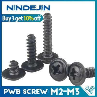 NINDEJIN Phillips sekrup mengetuk kepala bulat dengan mesin cuci sekrup Self-Tapping berlapis hitam sekrup PWB M1.4 M1.7 M2 M2.6 M3 M4