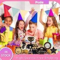 PUDE 9pcs กระดาษสำหรับตกแต่ง ท็อปปิ้งเพชรทรงรังผึ้ง ทนทานต่อการใช้งาน สีดำและสีทอง ตกแต่งงานเลี้ยงเกษียณอายุ ศิลปะงานปาร์ตี้ กล่องเก็บฝุ่น ตกแต่งรังผึ้งเกษียณอายุ พิธีชำระล้าง