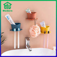 Modern ที่เก็บแปรงสีฟัน ที่ใส่ยาสีฟัน ติดตั้งง่าย ไม่ต้องเจาะผนัง แบบติดผนัง สวยงาม ที่เก็บแปรงสีฟัน ยาสีฟัน แบบติดผนัง แขวนแปรงได้ 4 อัน/1ช่