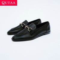 QUTAA รองเท้ารองเท้าส้นสูงหนังแท้ส้นเตี้ยสำหรับผู้หญิง,รองเท้าสำนักงานย้อนยุค2023รองเท้าโลฟเฟอร์ลำลองสำหรับผู้หญิง Sp ฤดูร้อนขนาด35-43