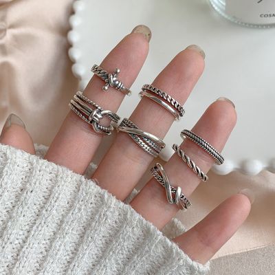 [COD] Yintai silver retro heavy industry combination ring female ins trendy niche design cold style old personality