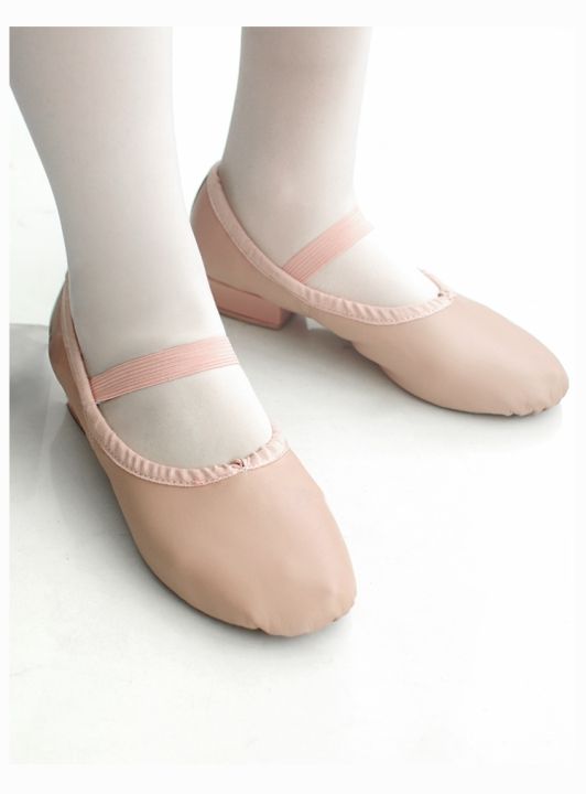 รองเท้าบัลเล่ต์มีส้นรองเท้าสำหรับฝึกเต้นผู้ใหญ่-ผู้หญิงหญิงสาวหนังลาตินเนื้อนุ่มสอนการสอน