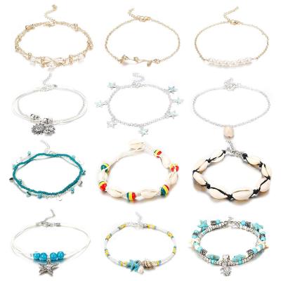 ASHMITA 16PCS Anklets for Women Girls Blue Starfish Turtle Elephant Charm Ankle Bracelets Multilayer Foot Set Jewelry Handmade