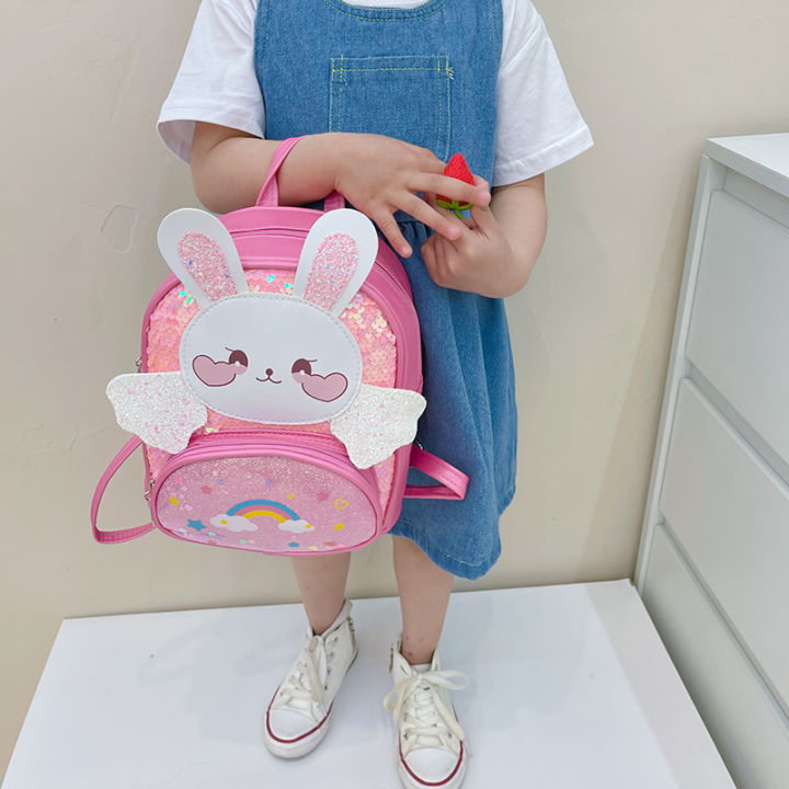 กระเป๋าเป้เด็กอนุบาลเกาหลีน่ารักการ์ตูนกระต่ายสาวสามมิติกระเป๋าเป้สะพายหลังแฟชั่นเลื่อมกระเป๋าเด็ก