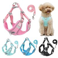 【LZ】 Reflective Dog Harness and Leash Set for Small Medium Dogs Puppy Cat Mesh Harness Vest No Pull Pug Chest Strap Dog Accessories