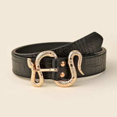 European American Creative Style Unique Snake Buckle Belt Ladies Fashion Trendy Decorative Jeans Solid Color Women