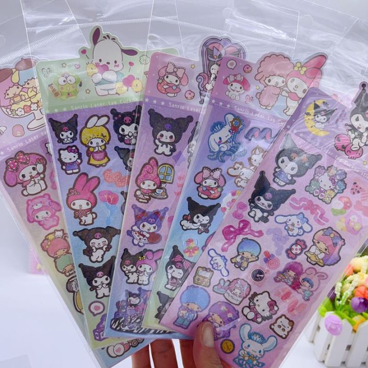 sanrio-ชุดสติกเกอร์ตกแต่งลายการ์ตูน-kuromi-cinnamoroll-pachacoo-เลเซอร์สติกเกอร์-diy-ตกแต่งแฮนด์เมดสติกเกอร์วัสดุขายส่ง