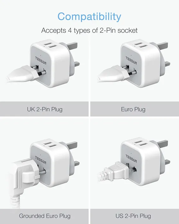 TESSAN S ingapore Shaver Plug 2 Pin to 3 Pin Adapter with 2 USB Ports,  Travel