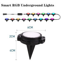 12V RGB 15หลอดไฟ10M Ground String ไฟกันน้ำ APP ควบคุมกลางแจ้ง Walkway Spotlight ฝังโคมไฟสนามหญ้าตกแต่งสวน *