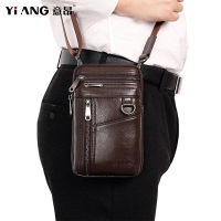 YIANG Brand Genuine Leather Mens Fanny Packs Leather Waist Packs Belt Bags For Men 6.5 Inch Mobile Phone Pouch Natural Vintage Cowhide Small Pocket Cards Case Coins Keys Holder Casual Multifunctional Mini Shoulder Bag For Men Waterproof