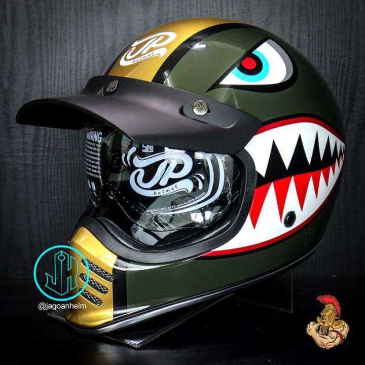 JP SIGNATURE HELMET SJ 07 Sky Guard motif Shark Green Glossy ORIGINAL