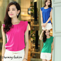 Charming เสื้อแฟชั่นเกาหลี แขนสั้น ผ้าชีฟองเนื้อดี สีสดใส สวยเก๋มาก รุ่น B116