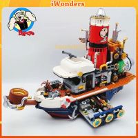 DIY Popeye The Sailor Treasure Hunt - Steam Ship Building Blocks Adventure Popeye &amp; Olive Oyl Adult childrens educational assembly toy gift