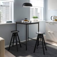 Bar table and 2 bar stools, black/black 67x67 cm.