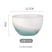 Nordic Ceramic Bowl Dessert Salad Bowl Restaurant Western Bowl Large Soup Bowl Blue Pink Mountain Scenery