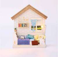 Kids castle บ้านตุ๊กตา DIY หลังสีฟ้า มาพร้อมเฟอร์นิเจอร์ มีไฟสวยงาม