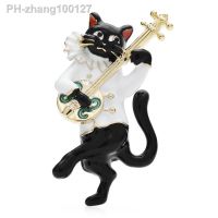 Wuli amp;baby Play Guitar Cat Brooches For Women Men Enamel Lovely Pet Animal Party Office Brooch Pins Gifts