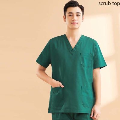 Uniforms Men Scrub Top Short Sleeve Nurse Clothes Plug Size Workwear Uni Doctor Costume Dentistry Surgical Veterinary