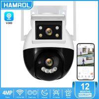 Hamrol V380 HD 4MP Round Type Outdoor PTZ WiFi Camera Waterproof LED IR Night Vision Smart Alarm Dual Lens CCTV Security Protection IP Wireless Camera