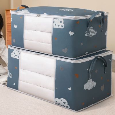 Non Woven Fabric Storage Box Quilt Dust-Proof Folding Clothes Toy Bag Clear Window Zipper Organizer Bedroom Large Capacity