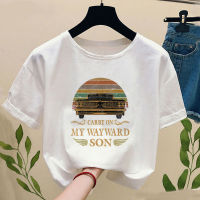 Women Vintage T Shirt Supernatural Print Carry on My Wayward Son Dark Heather White T-shirt Women Summer graphic t shirts tops