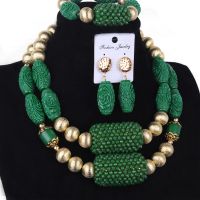 Dudo Store Dark Green African Beads Jewelry Set For Women Crystal Beaded Big Balls Jewellery Set Indian Nigerian Wedding Set