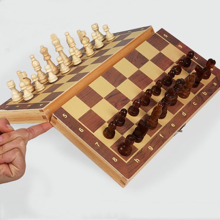 พร้อมส่ง-wooden-chess-set-folding-magnetic-large-board-with-34-chess-pieces-interior-for-storage-portable-travel-board-game-set-ชุดหมากรุกไม้พับกระดานแม่เหล็กขนาดใหญ่พร้อมหมากรุก-34-ชิ้นภายในสำหรับการ