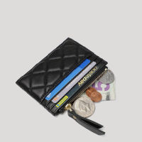 กระเป๋าใส่บัตรเดินทางคลาสสิกหรูหราออกแบบซิปเหรียญกระเป๋าหนังแท้เพชรตกแต่งบางบัตรเครดิตธนาคารกระเป๋า
