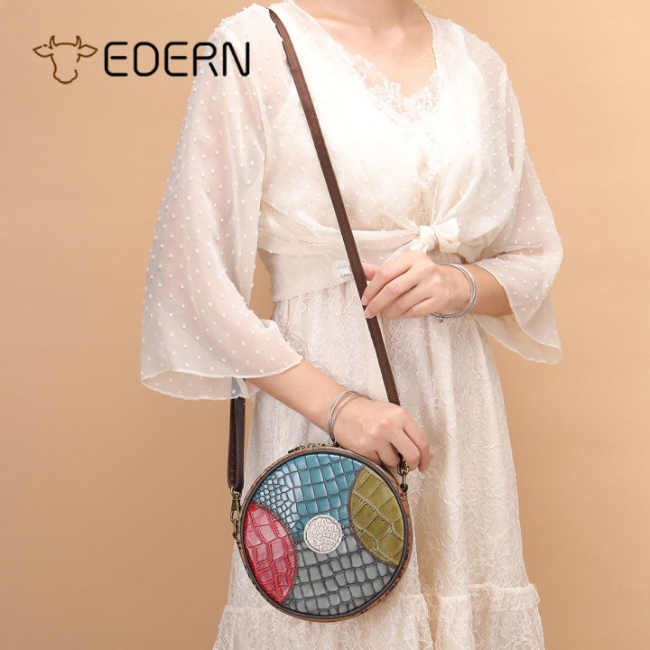 edern-2023ใหม่ของผู้หญิงหนังวัวกระเป๋าสะพายสีผสมขนาดเล็กรอบสลิงกระเป๋าสำหรับผู้หญิงสาวหนังแท้มินิกระเป๋าสะพายข้างสตรีกระเป๋าเงิน