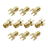 10Pcs RP SMA Female (Male Pin) PCB Panel Edge Mount Plug with 4 Pins Stand Connector Straight Solder RF Coaxial Adapter Electrical Connectors