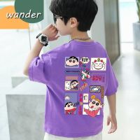 WANDER เสื้อเช็้ตเด็กชาย เสื้อผ้าเด็กผช ลายพิมพ์การ์ตูนน่ารัก เสื้อเชิ้ตแขนสั้นผ้าฝ้ายระบายอากาศสำหรับเด็ก23814