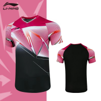 เสื้อคู่สำหรับทั้งหญิงและชายระบายอากาศแขนสั้น,ใหม่ Li Ning เสื้อแบดมินตันระบายอากาศได้ดีชุดเทรนนิ่งการแข่งขันแห้งเร็ว