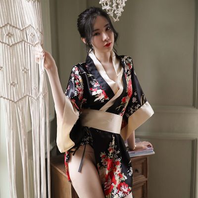Women Japanese Kimono Dress Sexy Cardigan Yukata Costume Obi Sleepwear Traditional Geisha Robe Lingerie Vintage Clothes Cosplay