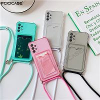 【Enjoy electronic】 Card Holder Wallet Clear Rope Case For Samsung Galaxy A32 A42 A52 A72 A82 A12 A02 A22 A13 A33 A53 5G Lanyard Strap Hang Cover