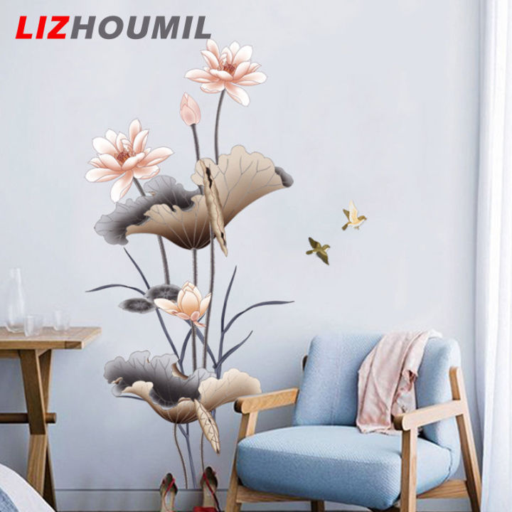 lizhoumil-สติกเกอร์กำแพงดอกไม้ดอกบัวสไตล์จีนการตกแต่งบ้านสติกเกอร์ติดผนัง-self-adhesive-wallpaper-สำหรับห้องนั่งเล่นห้องนอน