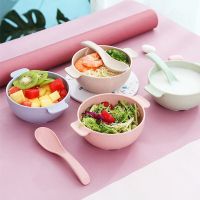 2pcs Baby Feeding Tableware Set Eco-Friendly Wheat Straw Infant Plate Children Dish Dinnerware Kids Anti-hot Training Bowl+Spoon