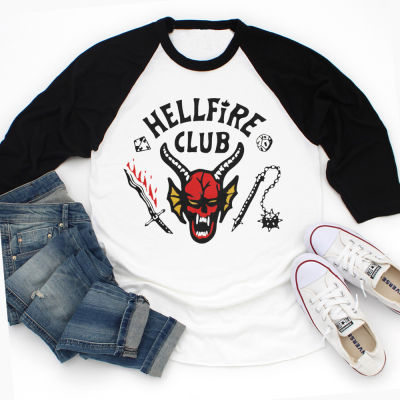 [In stock]Hellfire Club Baseball Tee 34 แขนสามส่วนหัววัวรุ่นใหม่สไตล์ยุโรปและอเมริกาเสื้อกว้าง