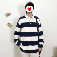 TF1 Sweatshirt All-Match Striped Loose Korean Version Trendy Lapel POLO Shirt Bottoming