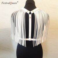 FestivalQueen ผู้หญิงกลับ PU หนังพู่เสื้อ2022ใหม่ Gothic ปรับ Body Harness เข็มขัดสีดำสีขาว Crop Top