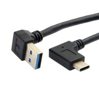 [Hot K] USB ต่อ USB ประเภทข้อศอกคู่-C-ตัวผู้ USB 3.1ชนิด C ตัวผู้ขั้วต่อแบบทำมุมด้านขวา90องศาสั้นสำหรับสายไฟสีดำ