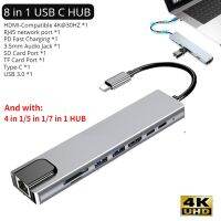 USB อะแดปเตอร์8 In 1แท่นวางมือถือชนิด C เป็น HDMI 4K พร้อมตัวอ่านบัตร TF RJ45 Sd/r สำหรับ Macbook Pro/air คอมพิวเตอร์