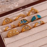 【YF】 2023 Y2K Accessories Cubic Zirconia Shell Enamel Colorful Gold Plated Rings кольцо женское anillos acero inoxidable mujer