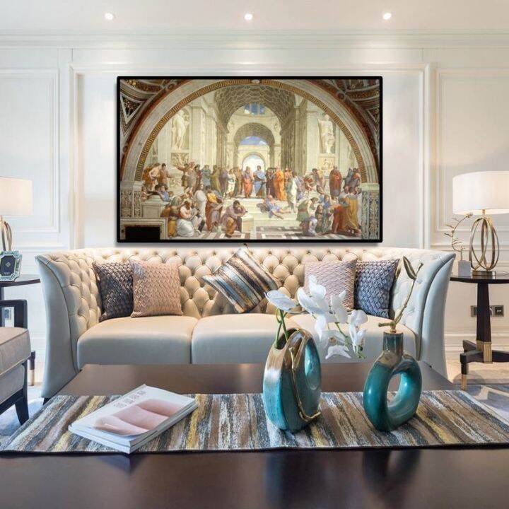 ภาพวาดที่มีชื่อเสียง-art-school-of-athens-โดย-raphael-โปสเตอร์และภาพพิมพ์บนผ้าใบ-wall-art-รูปภาพสำหรับตกแต่งห้องนั่งเล่นไม่มีกรอบ