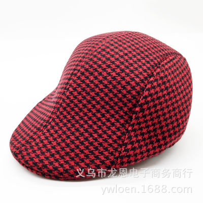 [COD] ย้อนยุคง่ายลายสก๊อตผู้ปกครองเด็กหมวกอบอุ่นเวอร์ชั่นเกาหลีทำด้วยผ้าขนสัตว์หมวกเบเร่ต์หมวก Houndstooth หมวก