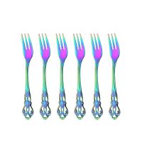 6Pcs Cake Forks Stainless Steel Dessert Fork Colorful Tea Forks Rainbow Small Fork for Fruit Snack Dinnerware Party Utensils Set