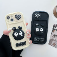 เคสซิลิโคน3D หน้าต่างบานเลื่อนสำหรับ IPhone 11 12 13 14 15 Pro Max ฝาหลังลายการ์ตูนน่ารักลูกบอลถ่านหินสีดำและสีขาวเคสมือถือกันกระแทกเคสคู่แฟชั่น