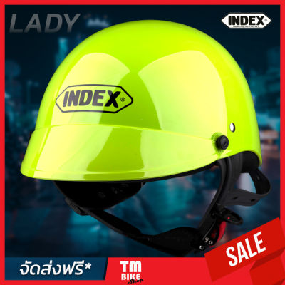 (ส่งฟรี)หมวกกันน็อค Index รุ่น Lady NEW (สีเขียว) หมวกกันน็อคครึ่งใบ หมวกกันน็อคถูก ขนาดเดียว เทียบเท่า L(59-60)cm แถมฟรี ชิลด์หน้าคละสี 1ชิ้น