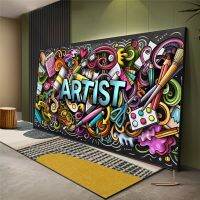 Cartoon Graffiti Art Canvas Banner-โปสเตอร์และภาพพิมพ์ผนังนามธรรมสำหรับตกแต่งห้องนั่งเล่น