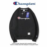 Cha-Mpion เสื้อคอตตอนสำหรับผู้ชายและผู้หญิง,เสื้อปักโลโก้เสื้อสวมหัวคอสเวตเตอร์ + ป้ายเสื้อแขนยาวคอกลมใหม่